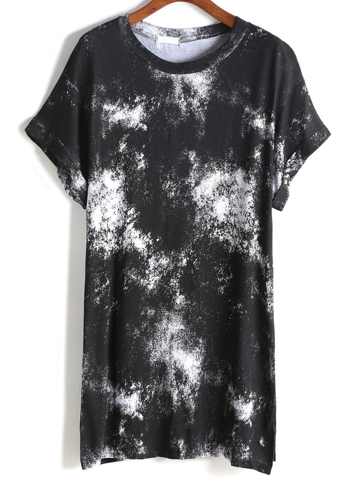 Romwe Ink Print Long T-shirt