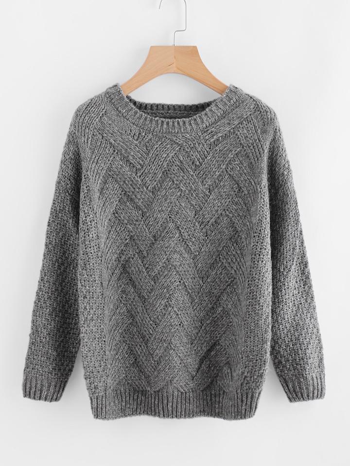 Romwe Drop Shoulder Textured Knit Sweater