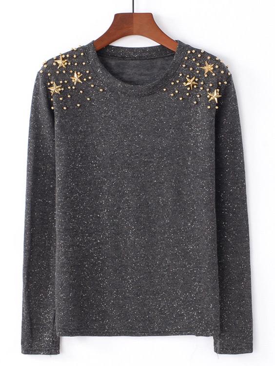 Romwe Beaded Detail Knit Sweater