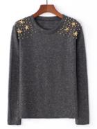 Romwe Beaded Detail Knit Sweater