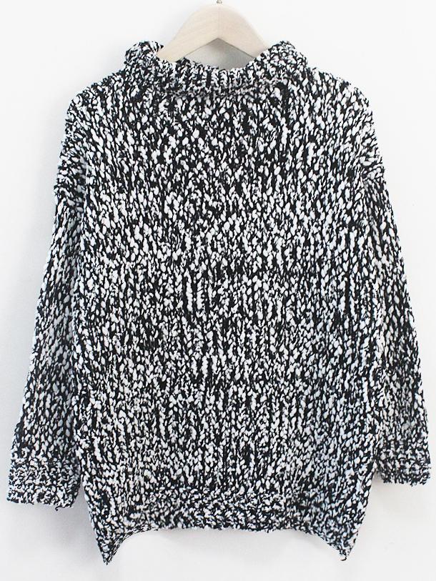 Romwe High Neck Slit Black Sweater