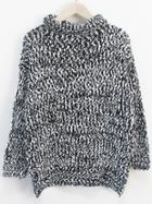 Romwe High Neck Slit Black Sweater