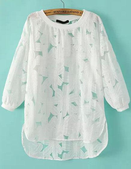Romwe Dip Hem Flower Pattern Top