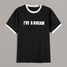 Romwe Guys Slogan Print Ringer Tee