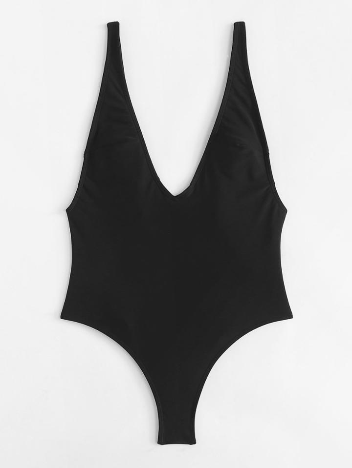 Romwe V Plunge Plain Swimsuit
