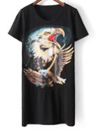 Romwe Black Short Sleeve Eagle Print T-shirt Dress