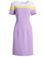Romwe Purple White Yellow Round Neck Short Sleeve Dress