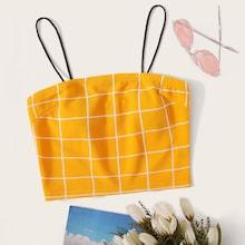 Romwe Grid Print Crop Cami Top