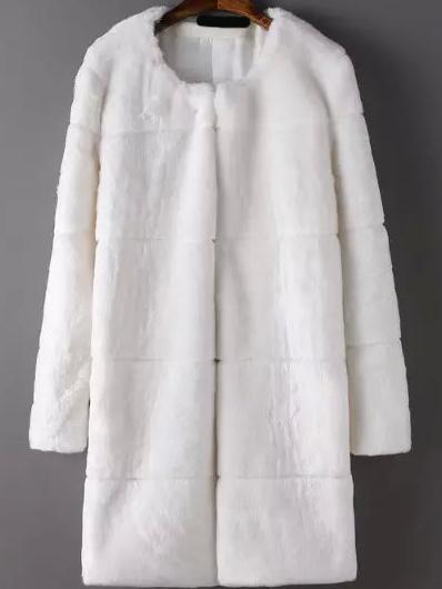 Romwe Long Sleeve Faux Fur White Coat