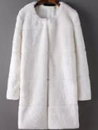 Romwe Long Sleeve Faux Fur White Coat