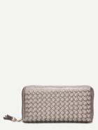 Romwe Gray Gold Faux Leather Woven Clutch Bag