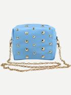 Romwe Blue Studded Pu Chain Bag