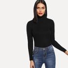 Romwe Ribbed High Neck Jumper