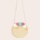 Romwe Pom-pom Decor Round Straw Crossbode Bag