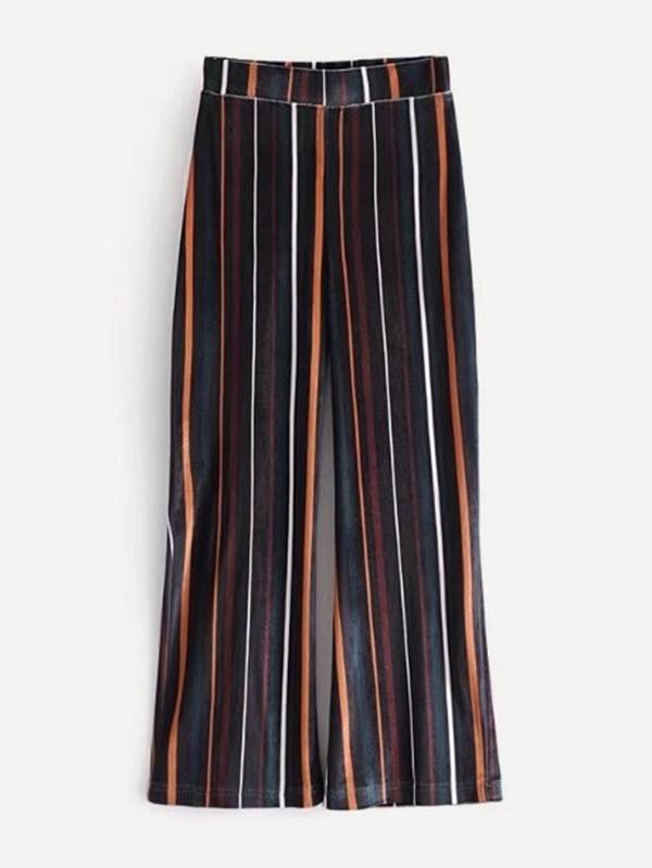 Romwe Striped Wide Leg Velvet Pants