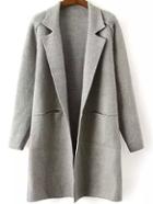 Romwe Lapel Pockets Grey Coat