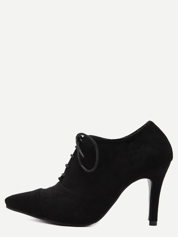 Romwe Black Cap Toe Lace Up Suede Heels