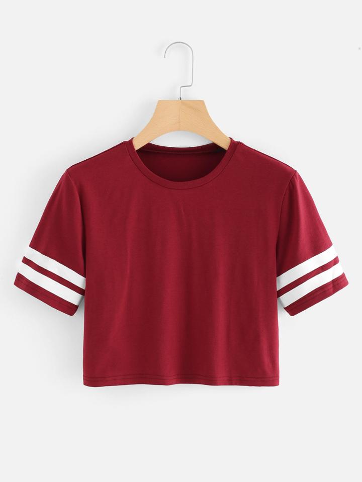 Romwe Stripe Side Sleeve Tee
