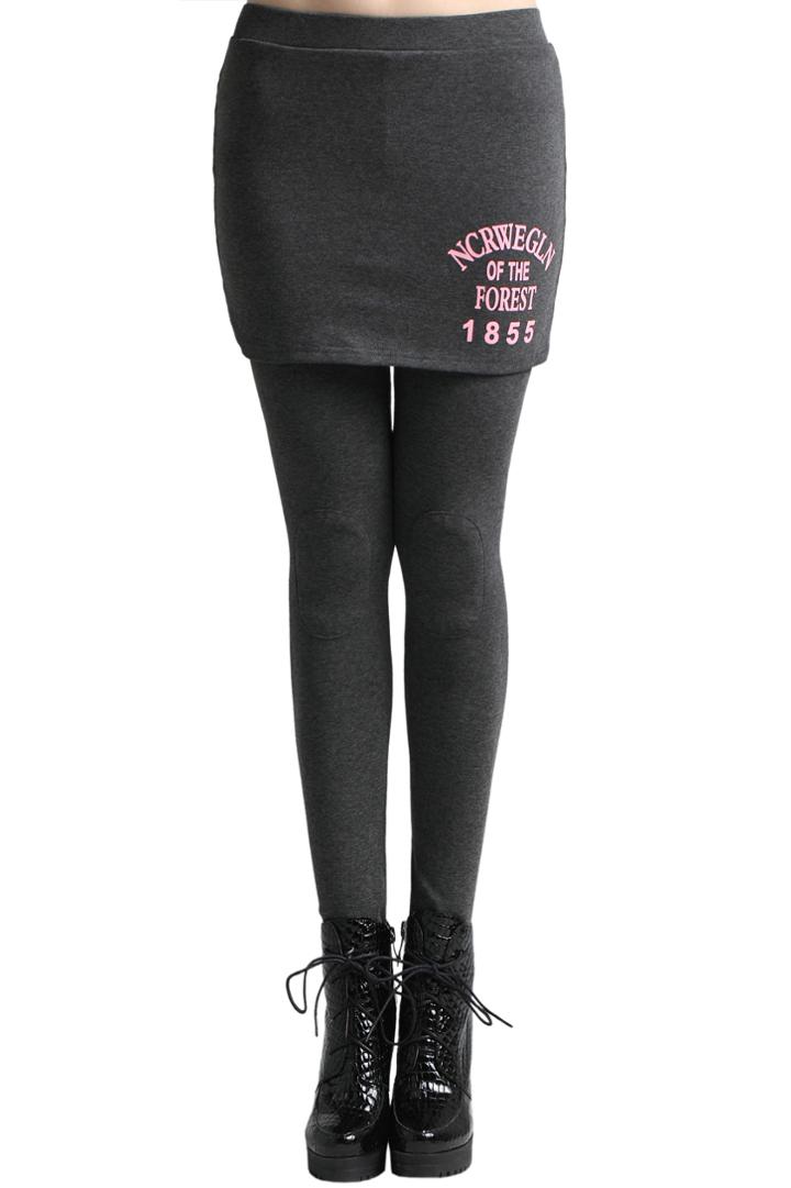 Romwe Romwe Letters Print Skirted Gray Leggings