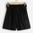 Romwe Solid Frill Trim Tie Waist Shorts With Belt