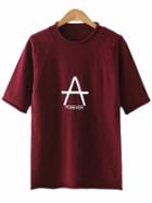 Romwe Burgundy A Letter Print Casual T-shirt