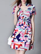 Romwe Multicolor Short Sleeve Geometric Print Dress
