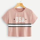 Romwe Letter Print Color-block Striped Tee