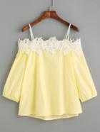 Romwe Yellow Cold Shoulder Appliques Top