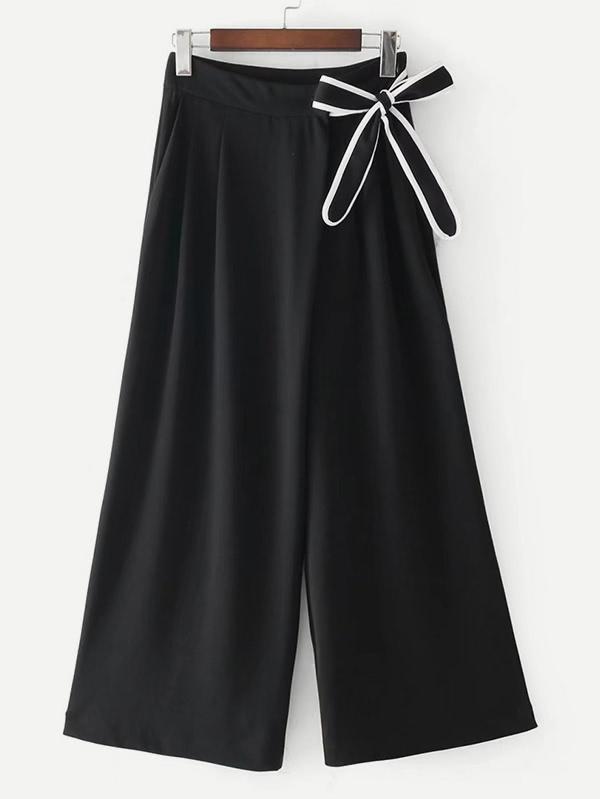 Romwe Bow Tie Wide Leg Pants