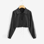 Romwe Striped Tape Side Drawstring Hem Jacket