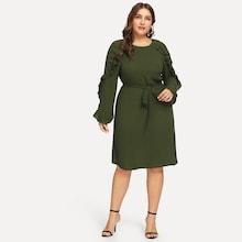 Romwe Plus Flounce Detail Belted Dress