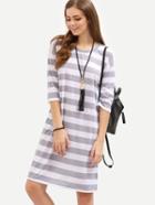 Romwe Grey Striped Shift Tee Dress