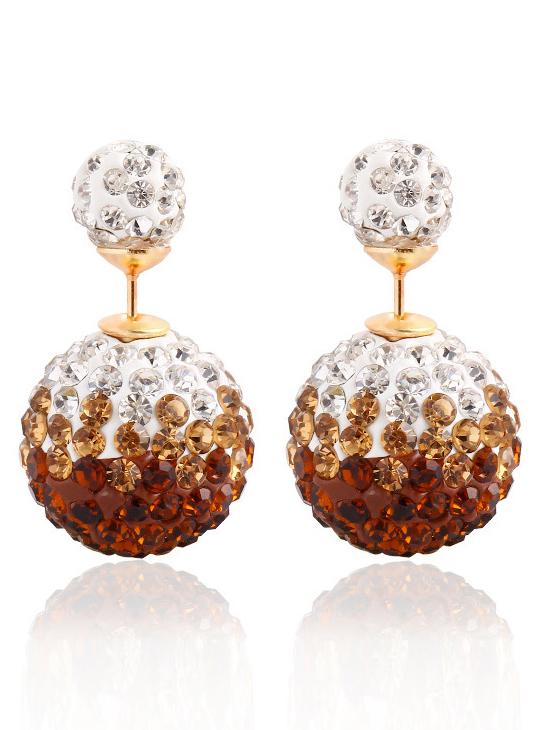 Romwe Rhinestone Ball Double Sided Stud Earrings - Brown