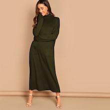 Romwe High Neck Pocket Patched Split Dress