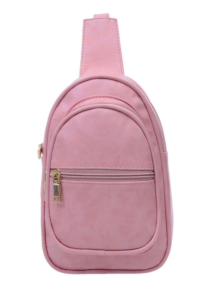 Romwe Faux Leather One-shoulder Backpack - Pink