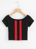 Romwe Contrast Panel Crop Ribbed Tee