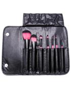 Romwe 7pcs Pink Professional Makeup Brush Set With Black Bag