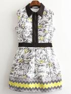 Romwe Multicolor Sleeveless Lapel Printed Zipper Dress