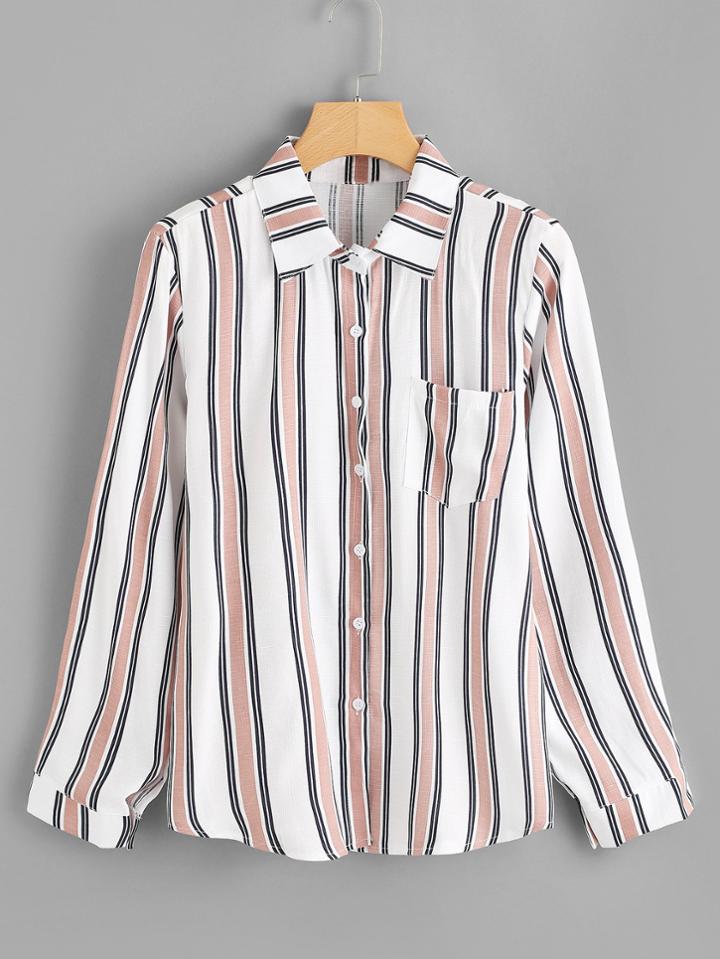 Romwe Block Vertical Stripe Blouse