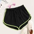 Romwe Drawstring Waist Neon Binding Shorts