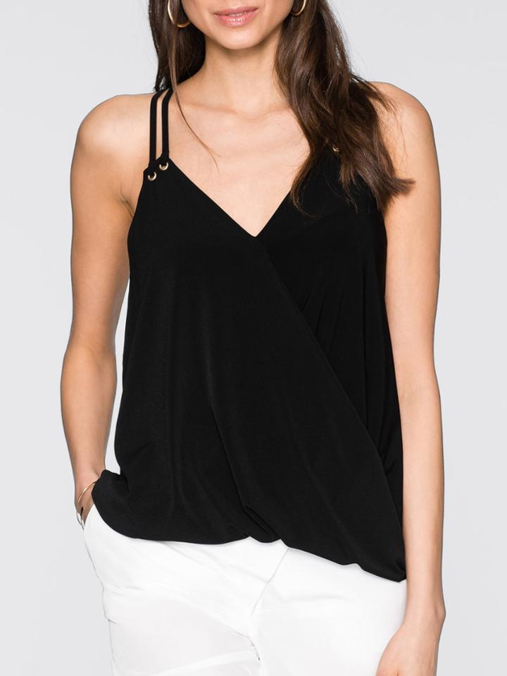 Romwe Black Strappy Wrap Top