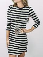 Romwe Striped Elbow Patch Curve Hem Dress