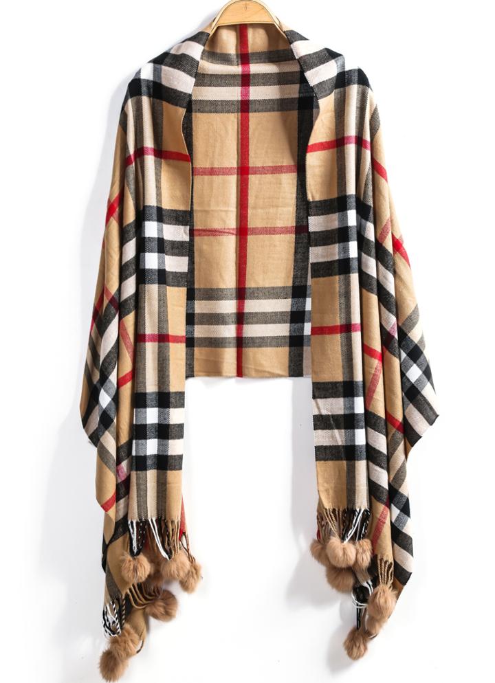 Romwe Plaid Twisted Ball Khaki Scarve