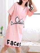 Romwe Cartoon Print Slit Side Stepped Hem Night Dress