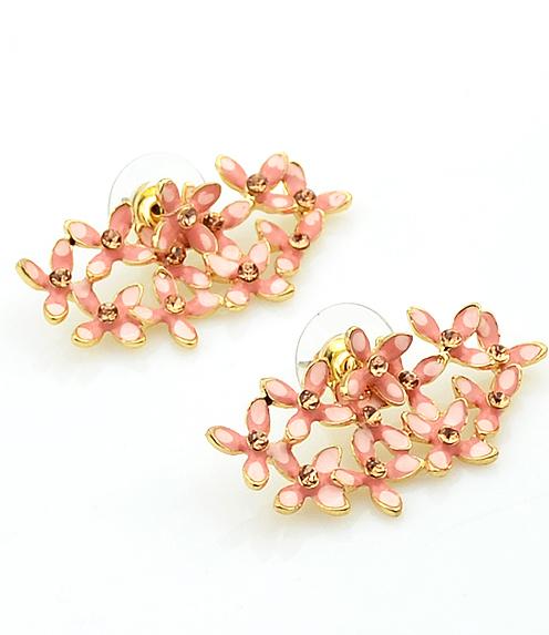 Romwe Diamante Pink Glaze Flower Earrings