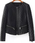 Romwe Diamond Patterned Crop Pu Jacket
