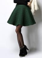 Romwe Plaid Zip Flare Army Green Skirt