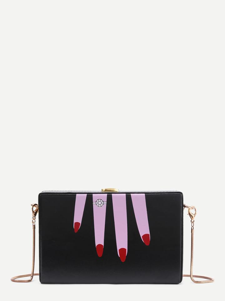 Romwe Fingers Print Pu Crossbody Bag