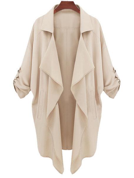 Romwe Beige Long Sleeve Casual Loose Pockets Coat