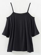 Romwe Black Cold Shoulder Shift T-shirt